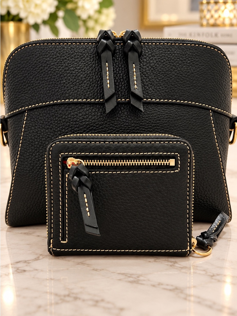NWOT, Dooney & Bourke Black Pebbled Leather Cameron Crossbody & Matching Wallet - Picture 9 of 14